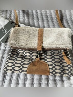 Myra Bag S-1154 Cowhide Hair-On Fold Over Crossbody Bag NWT Western Boho